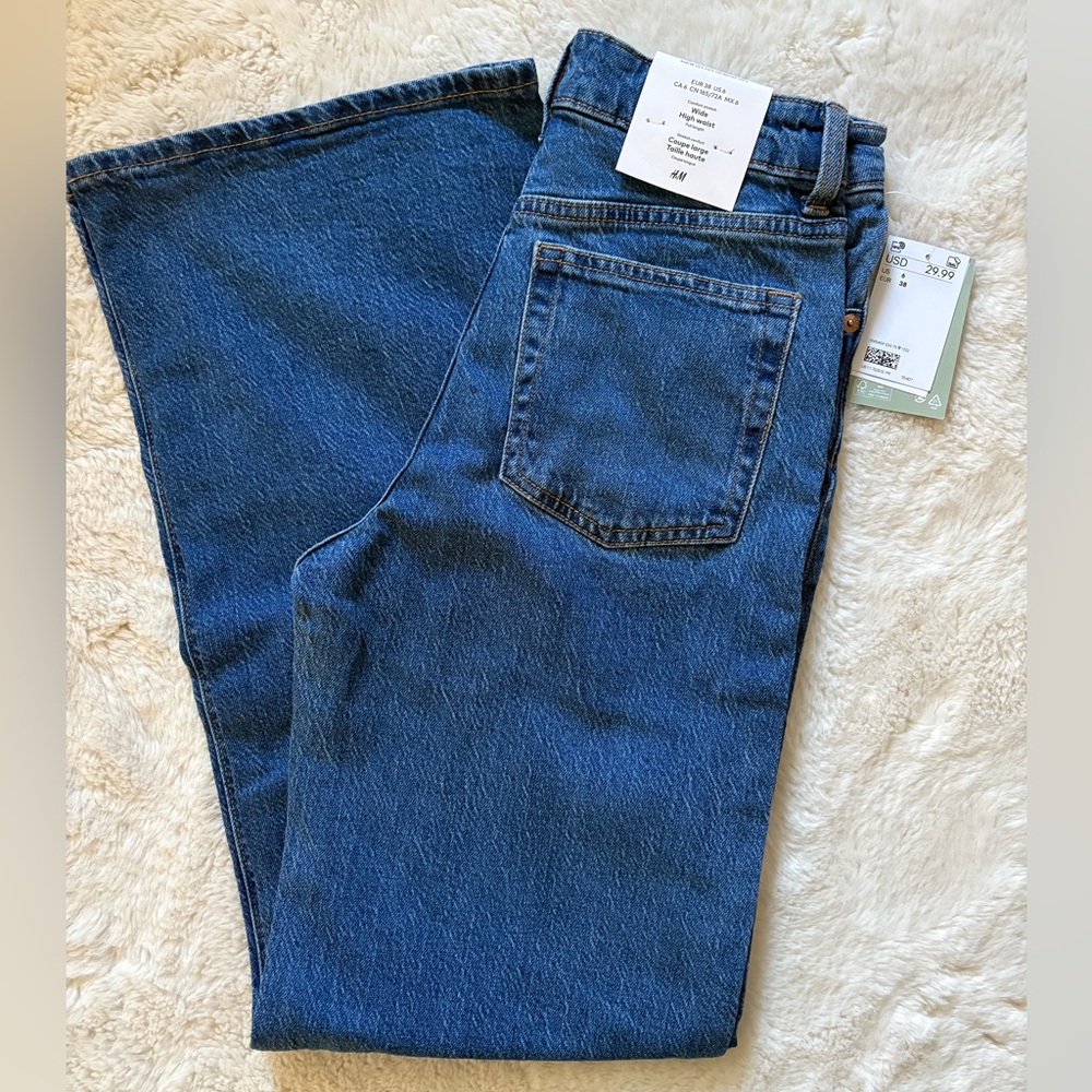 H&M High Waist Wide Legs Blue Jeans